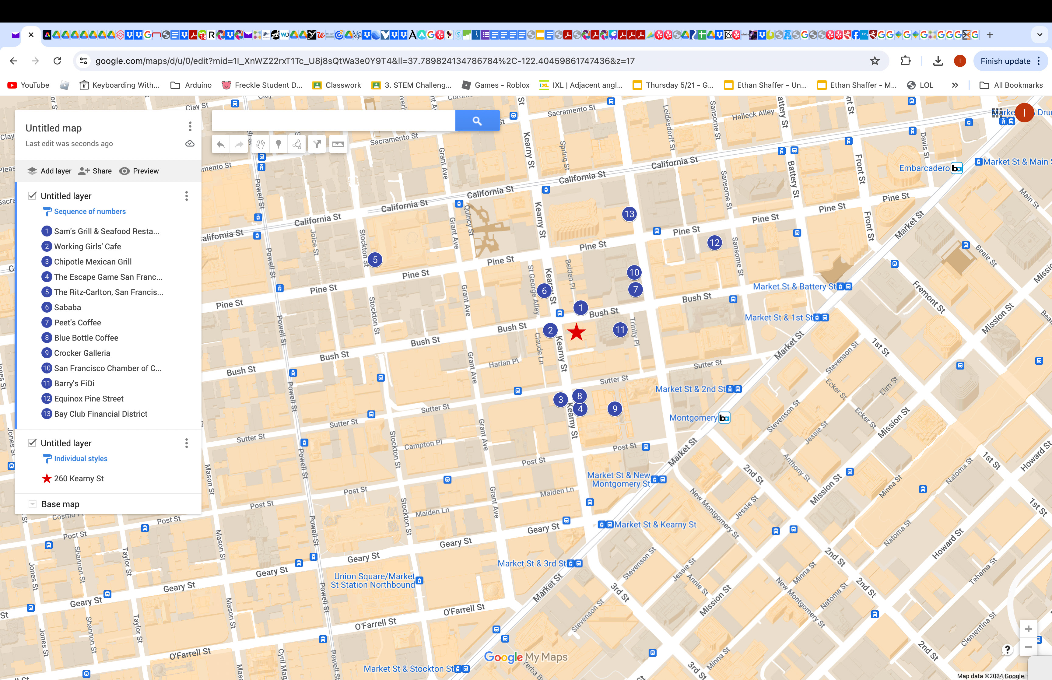 Map showing 260 Kearny Street location in San Francisco Financial District